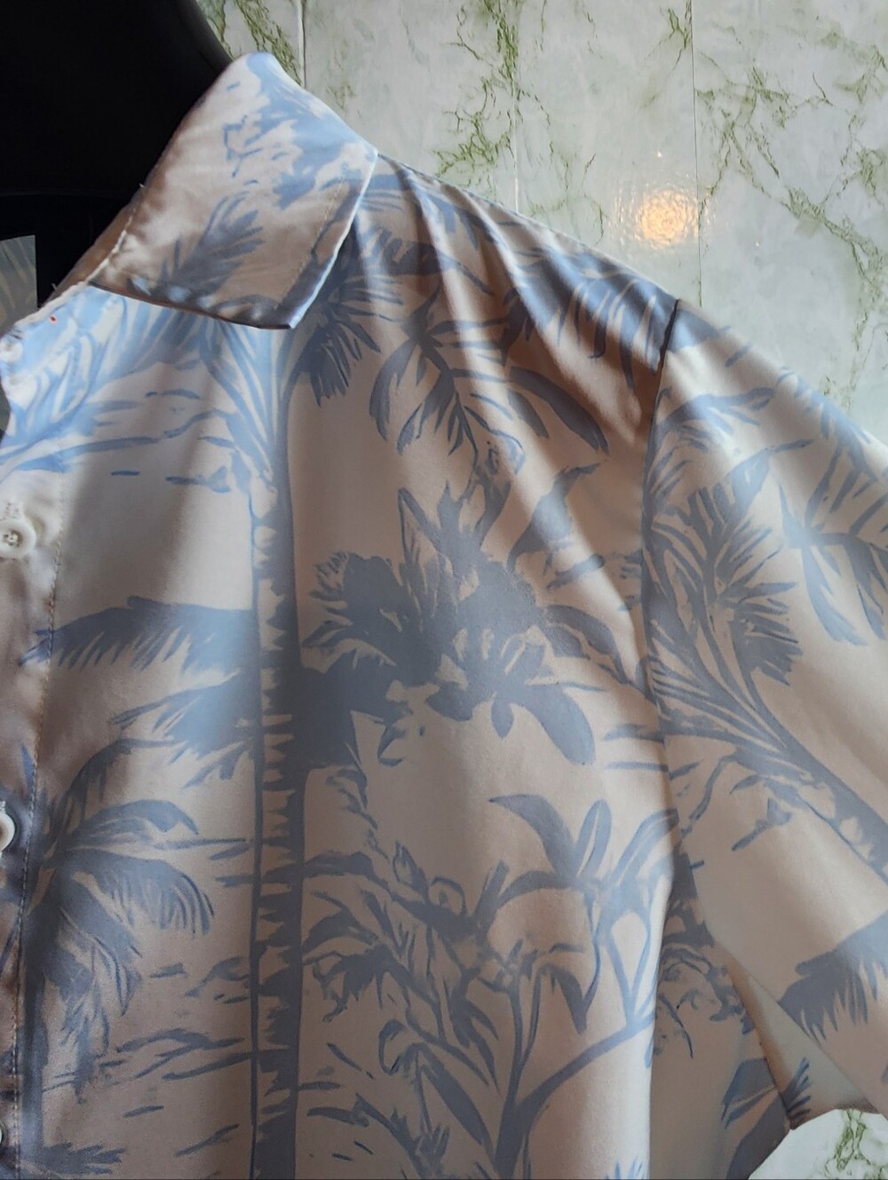 White/Blue Tropical Long Sleeve Shirt - Picture 4 of 8